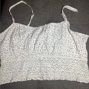 Hollister White and Blue Floral crop top size large